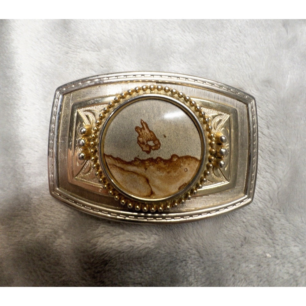 Western Belt Buckle With Unique Jasper Cut Stone Rodeo Southwestern